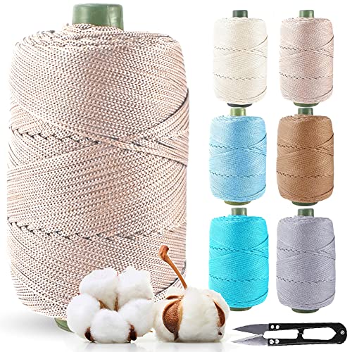 RANJIMA Makramee Garn, 2mm x 230M Polyester-Seil,Macrame Cord Polypropylene Yarn, Makramee Seil Häkelgarn,Makramee-Kordel für DIY Handwerk Basteln Stricken Pflanzenhänger Blumenampel Boho Deko (Latte) von RANJIMA