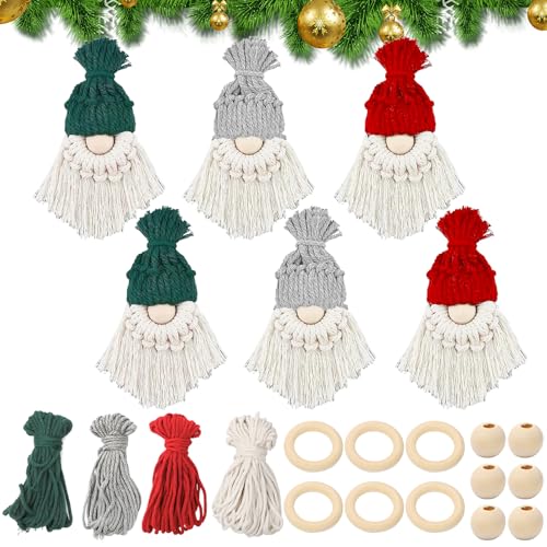 RANJIMA Makramee Set für Weihnachtsdeko, 6 Set Weihnachtsbaum DIY Makramee Set für Anfänger, Makramee Garn Kit mit Anleitung, Basteln Erwachsene für Macrame Cord Home Urlaub Wandbehang Dekoration von RANJIMA