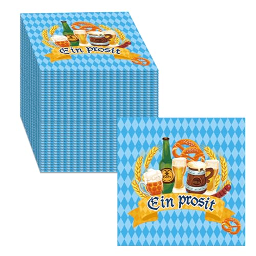 RANJIMA Oktoberfest Servietten, 40 Stück Oktoberfest Party Bayern Deko, Oktoberfest Papierservietten Bayrische Servietten Blau Weiß Servietten für Münchner Oktoberfest Grillparty Tischdeko, 33 x 33 cm von RANJIMA