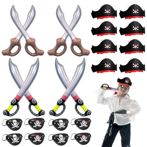 RANJIMA Pirates Kindergeburtstag - 24 Pcs Mitgebsel Kindergeburtstag, Piratenhut Aufblasbares Piraten Spielzeug Augenklappe Piraten Party Deko Karneval Halloween Preise Geschenke für Junge Mädchen von RANJIMA