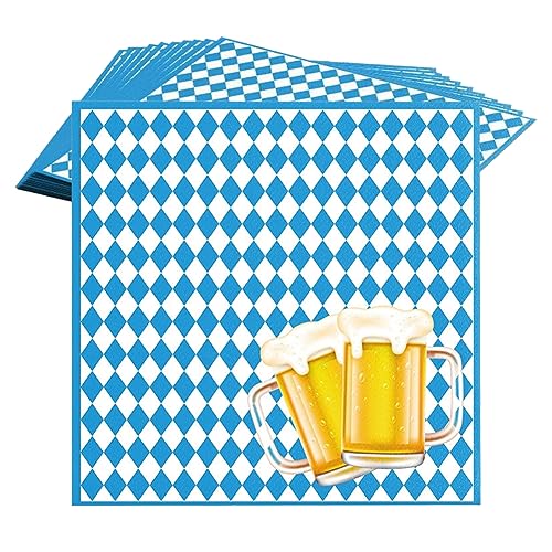 RANJIMA Servietten Oktoberfest Deko, 20 Stück Papierserviette karierte Tissue 33 x 33 cm, Oktoberfest Servietten Bayern Blau Weiß Bayrische Deko Napkins für Münchner Oktoberfest Bierzelten Tischdeko von RANJIMA