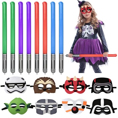 RANJIMA Starwar Partygeschenke Set, 16 Stück Starwar Lichtschwert Deko mit Filz-Masken und Lichtschwert Ballon, Kindergeburtstag Mitgebsel Themen Party Zubehör für Kinder Geburtstag Deko Cosplay von RANJIMA