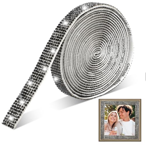 RANJIMA Strasssteine Selbstklebend, 1 Rollen Selbstklebende Kristall Strass Diamant Band, 270 cm Glitzersteine Selbstklebend DIY Dekoration Bling Aufkleber für Hochzeit Party Auto Gepäck, Schwarz von RANJIMA