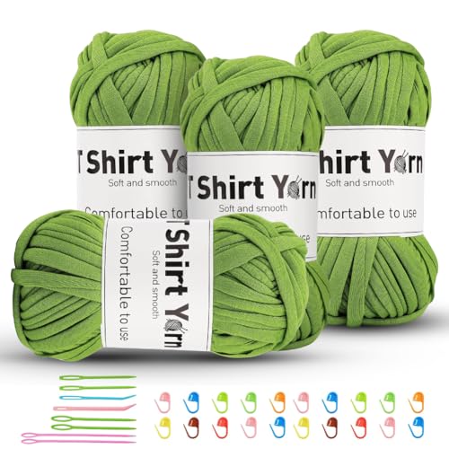 RANJIMA T-Shirt-Garn-Set, 4er-Pack Garn zum Stricken von Stoff, Anfänger T-Shirt Garn elastischen Stoff häkeln Tuch Garn für DIY Stricken, Spaghetti Garn dicke Strickgarn für Korb Taschen Decken Hüte von RANJIMA