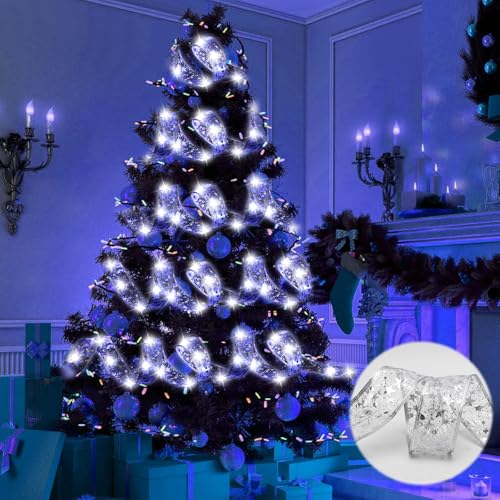 RANJIMA Weihnachtsband Lichter, 5m 50 LED Glänzende Band Lichterkette, Schleife Weihnachtsbaum Band Lichter, Weihnachtsbaum Lichterkette für Weihnachtsdeko Party Hochzeit Urlaubsdeko Indoor Outdoor von RANJIMA