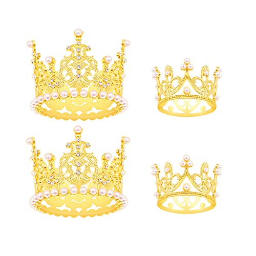 RANNYOZIO 4 Stück Krone Kuchen Topper Mini Perle Tiara Kuchen Topper Vintage Geburtstag Kuchen Topper für Hochzeit Mädchen Party Babyparty Geburtstag Kuchen Dekorationen (Gold) von RANNYOZIO