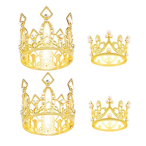 RANNYOZIO 4 Stück Krone Kuchendekoration Gold Tiara Kuchendekoration Kristall Perle Geburtstag Kuchen Topper Vintage Kuchen Dekorationen für Hochzeit Party Baby Shower von RANNYOZIO