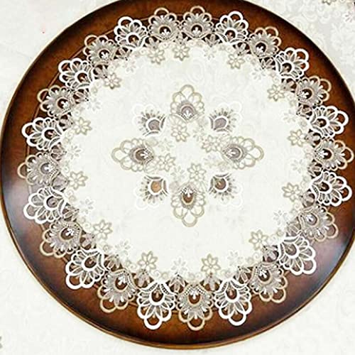 RANRAO Bestickte Spitze Blume Tischdecke, Runden Blumen-Form Matte Tischset, Spitze Blumen Retro-Tischdecke, Staubdichte Tischdecke Platzsets Tisch für Küche, Bankett, Hochzeit Deko, Heimdekoration von RANRAO