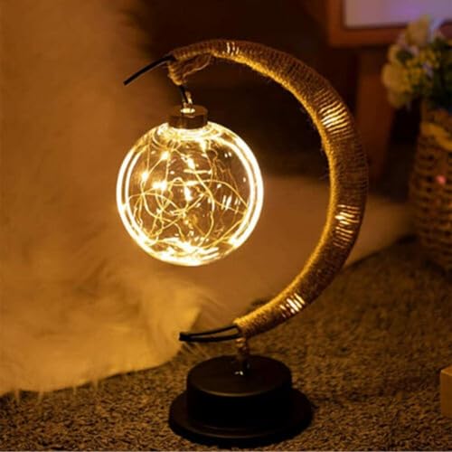 Verzauberte 3D-Mondlampe, Mondförmige Nachttischlampe, batteriebetriebene Rattan-Birne und LED-Lichterkette, zum Aufhängen für Galaxie-Nachtlichter für Geburtstag, Hochzeit und Geschenke (warmes von RANRAO