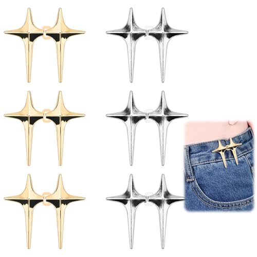 6 Paar Jeans Knopfstifte,Star design Silber Angespannungs Taillenknöpfe,Stern Jeans Knöpfe Pins,Silber & Gold No-Sew Taille Cinching Knöpfe,Abnehmbare Jeansknöpfe, keine Notwendigkeit, Hosen zu nähen von RANYAKE