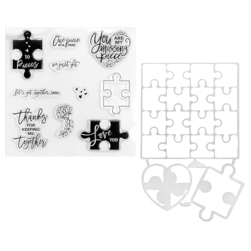 Puzzle Stanzformen,Puzzle-Stanzformen Kartenherstellung,Metall Prägeschablonen,Schablone Kohlenstoffstahl Sterben,Mit Transparentem Silikonstempel,Herstellung DIY Handwerk,Scrapbooking Dekoration von RANYAKE