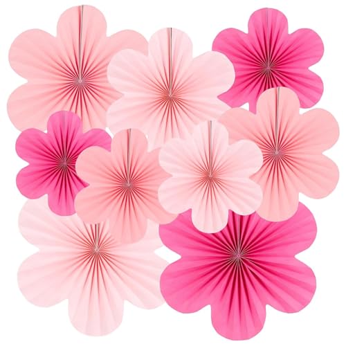 Satz von 9Papier Fächer Dekoration,Seidenpapier Pompoms,Papierfächer Papierblumen Deko,Rosa Papierblumen zum Aufhängen,Papierblumen-Party-Deko-Set,für Partys,Hochzeiten,Babyparty von RANYAKE