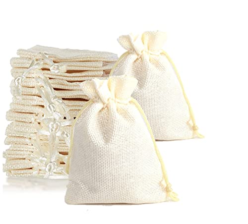 RAPECOTT 20 Stücke Baumwolle Kleine Beutel mit Kordelzug, Jutesäckchen Schmuckbeutel Geschenk Säckchen, Jutebeutel für Hochzeiten und Party Schmuck Hochzeit Party DIY Handwerk (10 * 12cm,Beige) von RAPECOTT