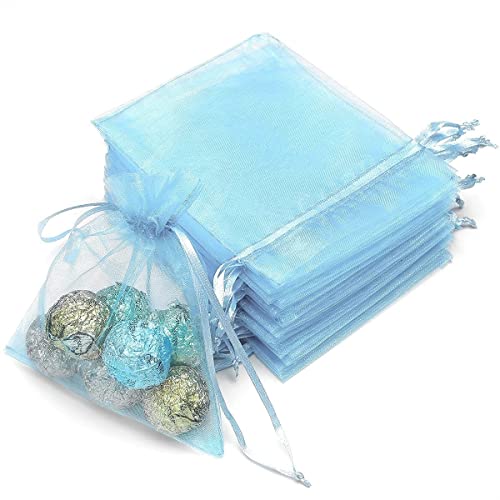 RAPECOTT 9 x 12 cm, 100 Stück, Organza, mit Kordelzug, Tüllbeutel, Tüllbeutel, Gastgeschenke für Kommunion, Schmuckbeutel, Weihnachten, Gastgeschenke (hellblau) von RAPECOTT