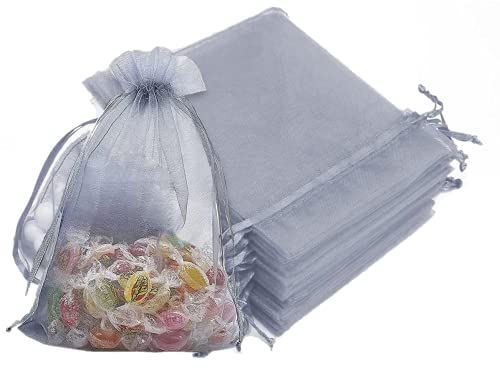 Rapecott 100 Stück Organzabeutel 9x12 cm Tüllbeutel für Konfekt Kommunion Geburtstag Weihnachten Mitgebsel (Grau) von RAPECOTT