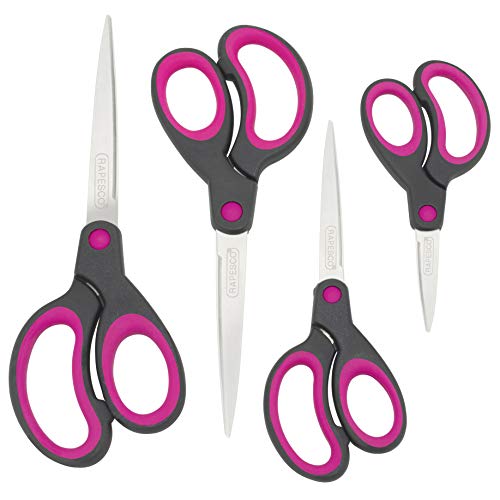 Rapesco 1575 Soft Grip Griff Scheren, Schwarz/Pink, 4 Stück von Rapesco