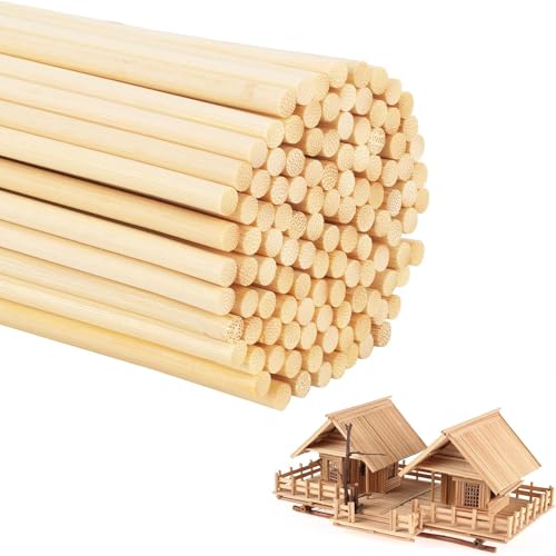 100pcs Holzdübelstangen, 1/8 x 12 Zoll rund Unvollendete Bambusdubelstangen, Holzhandwerksstangen Doweling Rods für Handwerk und Diyers Arts Projects von RAROUYI