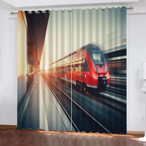 RATTHI Vorhänge Mit Ösen Blickdichte Vorhänge Express Zug Verdunklungsvorhänge 2Er Set Eisenbahn Personenzug 3D Gedruckt Shading Vorhänge Kinderzimmer Schlafzimmer Home Fenstervorhang 210x132 (H X B) von RATTHI