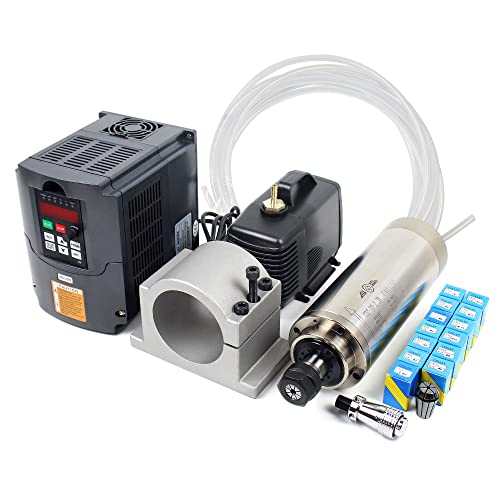 RATTMMOTOR 2.2kW 220V Wassergekühlter Spindelmotor CNC Kit+14 Stück ER20 Spannzangen+vfd frequenzumrichter+80mm cnc spindel Halterung Clamp+80W Wasserpumpe mit 4.5M Rohr von RATTMMOTOR