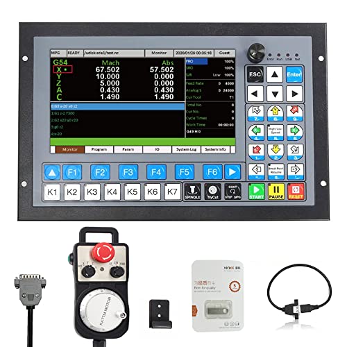 RATTMMOTOR CNC steuerung System DDCS Expert ,5 Achsen Offline Motion Controller PLC ,1MHz G Code U Disk mit CNC Handrad MPG mit Not-Aus Schalter für CNC Gravierfräsmaschine von RATTMMOTOR