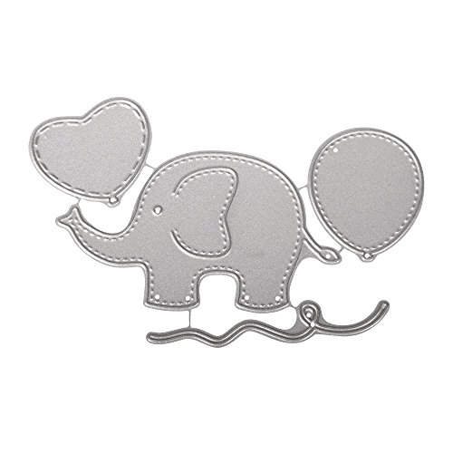 Rayher Hobby 59241000 Stanzschablonen Set, Baby, Motive Elefant, Ballon, Herz, Schnur, Metall/Stahl, 4 Stanzformen Dies, Größen ca. 2,1-8,5 cm, silber von Rayher