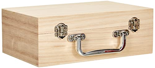 RAYHER HOBBY 6158000 Holz-Koffer 25x16x9 cm, Griff in Metalloptik, Scharniere aus Metall, Bastelkoffer, Holzkoffer ohne Inneneinteilung, Beige von Rayher