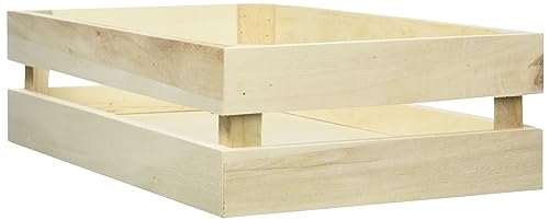 Rayher 62727000 Holzkiste Latten-Optik, 30,5 x 16,7 x 7,6 cm, Holz FSC zertifiziert, plus 2 Wandhaken, Pappelholz glatt geschliffen, Lattenkiste zum bemalen, Natur von Rayher