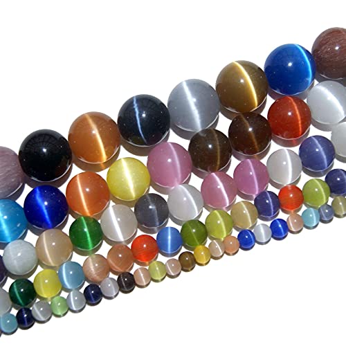 RAYLINEDO 62 Stück 6 mm natürliche bunte Katzenaugen-Steine runde Perlen für DIY Schmuckherstellung von RAYLINEDO