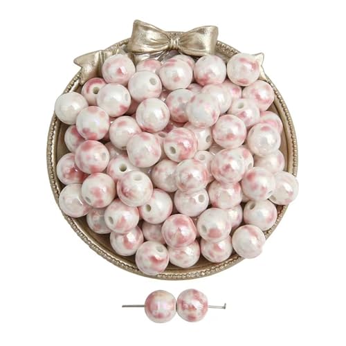 Lose Keramikperlen, 10 Stück handgefertigte 12 mm DIY Ton-Keramik-Perlen, Porzellan, handbemalte Blumenperlen for DIY-Kleidungsdekorationsbedarf, Nähzubehör(Pink) von RBSN