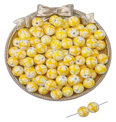 Lose Keramikperlen, 10 Stück handgefertigte 12 mm DIY Ton-Keramik-Perlen, Porzellan, handbemalte Blumenperlen for DIY-Kleidungsdekorationsbedarf, Nähzubehör(Yellow) von RBSN