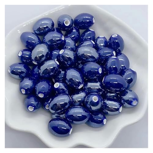 Lose Keramikperlen, 15 x 11 mm, 30 Stück, Porzellanperlen, handgefertigt, ovale Keramikperlen zur Schmuckherstellung, Halsketten, Armbänder, lose Abstandsperlen, Charms, Basteln(Royal blue) von RBSN