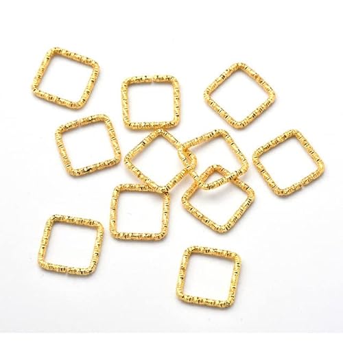 30–50 Stück offene Biegeringe, vergoldet, gedreht, rund, Schmuckverbinder für DIY-Schmuckherstellung, Zubehör, quadratisches Gold, 15 x 15 mm (30 Stück) von RCIDOS