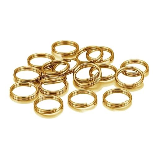 50/100 Stück 5–15 mm goldfarbener Edelstahl, doppelte Schlaufen, geteilter Biegering, passend für Schlüsselanhänger, Verbinder für Schmuckherstellungszubehör, goldfarbener Edelstahl, 1,0 x 15 mm von RCIDOS