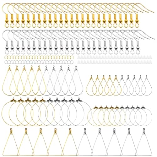 RCIDOS 200 Stück ohrringe selber machen set，925 Silber Hypoallergene Ohrhaken,Ohrringe Stecker,Geometrische Form Ohrringe Gold Und Silber,Für Schmuckherstellung von RCIDOS