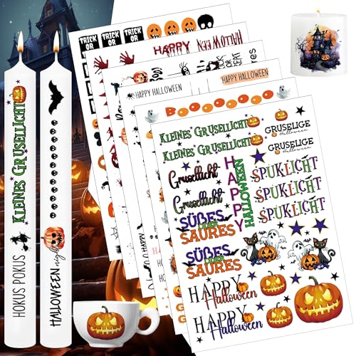 6 Stück Kerzentattoos Halloween, A5 Kerzenfolie Halloween, Kerzentattoo Wassertransferdruck, halloween tattoos, Kerzen Dekorieren, Kerzensprüche, für Stabkerzen Und DIY Geschenk von RCYHCY