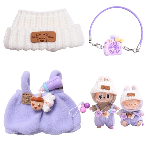 Kleidung für Labubu Puppe, Labubu Kleidung für 17 cm große Labubu Puppe, Labubu Puppenzubehör, Labubu Puppenkleidung, Mini Plüschpuppen Kleidungsset for Labubu, ohne Puppe (Purple) von RCYHCY