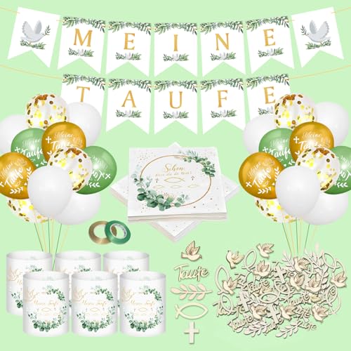 Taufe Deko Junge Mädchen, Taufe Deko Set, Taufe Dekoration, Meine Taufe Girlande, Taufe Luftballons Servietten Taufdeko und mehr, Ideal für Jungen und Mädchen mit Spruch Schön dass Du da bist Taufe Deko Junge Mädchen, Taufe Deko Set, Taufe Dekoration, Meine Taufe Girlande, Taufe Luftballons Servietten Taufdeko und mehr, Ideal für Jungen und Mädchen mit Spruch Schön dass Du da bist von RCYHCY
