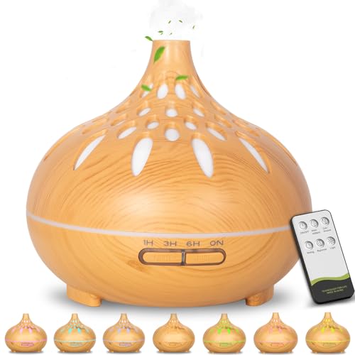 RDDAIPE Aroma Diffuser, 500ml Duftöl Diffuser, Diffusor für Ätherische Öle, Ultraschall Luftbefeuchter Aromatherapie Öle Diffusor mit Fernbedienung und 7 Farben Led,für Zuhause,Schlafzimmer,Raum,Büro von RDDAIPE