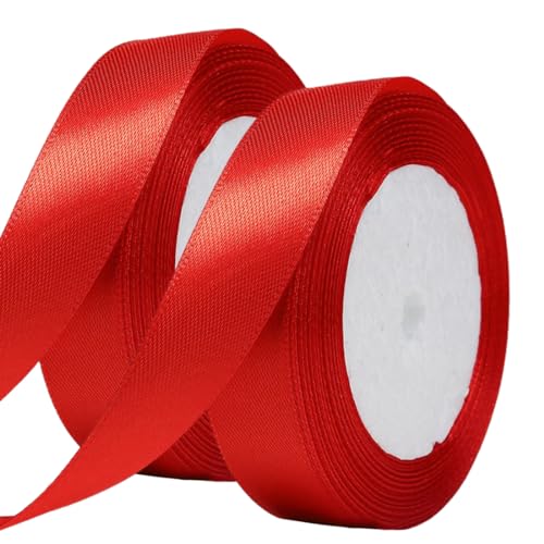 RDNKVB 2pcs Satinband Rot Geschenkband Rot Breit Schleifenband Rot Geschenkband Hochzeit Stoff Rotenes Geschenk Band Geschenkbänder für Taufe Geburtstag Deko Geschenkverpackung von RDNKVB