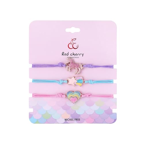 RDNKVB 3PCS Einhorn-Armband-Set für Mädchen, einstellbare Freundschaftsarmbänder mit niedlichen Charms, Regenbogen Herz Stern Pferd Anhänger, Geburtstag Party Geschenke für Kinder von RDNKVB