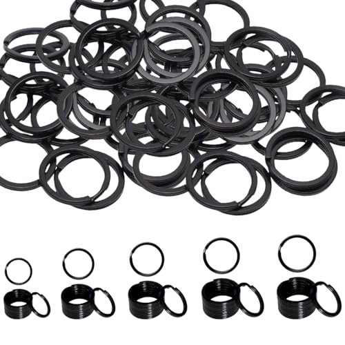 RDNKVB 50 Stück Key Rings für Hausschlüssel Autoschlüssel Basteln, Schlüsselringe, Schlüsselanhänger, Spaltringe (30mm, 28mm, 25mm, 20mm, 15mm, Schwarz) von RDNKVB