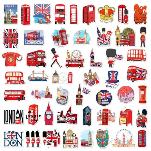 RDNKVB 50 Stücke London Bus Sticker Set Niedlich Deko Für Auto Laptop Skateboard Fahrrad Moped Motorrad Fahrrad Computer Geeignet für Erwachsene Kinder von RDNKVB