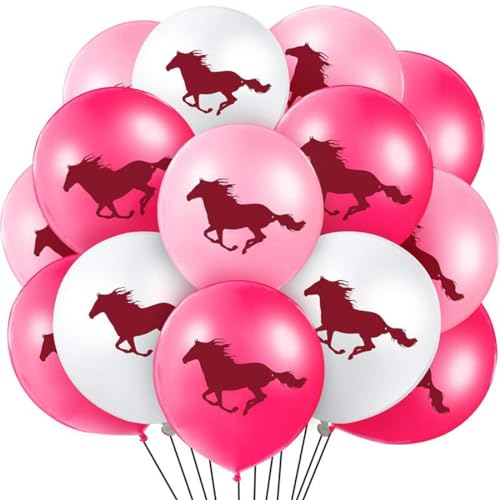 RDNKVB Pferd Thema Western Cowgirl Partydeko -20 Stück 12 Zoll Latex Ballons, Luftballons Rosa Konfetti, für Kinder Party Geburtstag Mottoparty Dekoration von RDNKVB