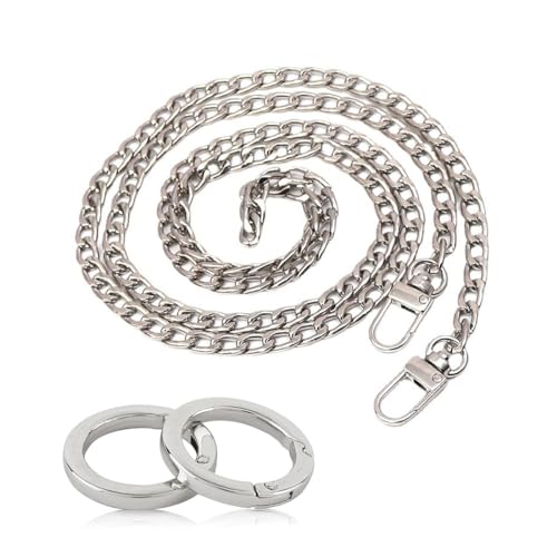 RDNKVB Silber Metall Kette Handtasche Schultergurt 120cm Trageriemen mit 2Pcs Karabinerring O-Ring Taschen Ketten Geldbörse Schulterriemen Kettenriemen DIY Tascheherstellung Handwerk von RDNKVB