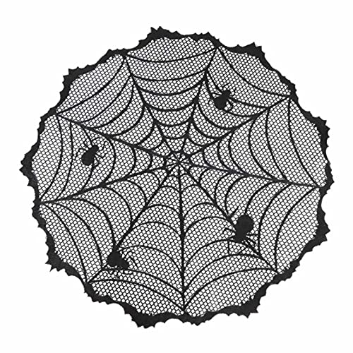 RDWESZOD Runde 102 cm Halloween-Tischdecke, Spitze Spinne Schwarz Netz Tischdecke für Halloween Tischdekoration von RDWESZOD