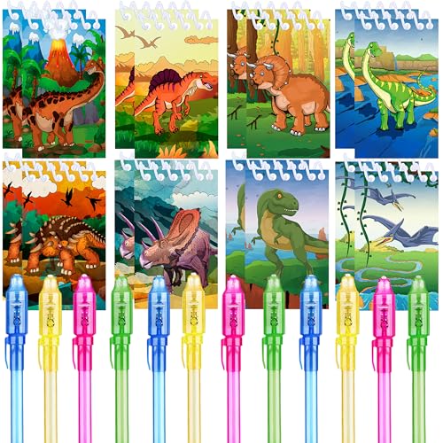 REAGAR 24 teilige Dinosaurier Party Geschenke, 12 UV unsichtbare Tinte Stift und 12 Dinosaurier Notizbuch, Dinosaurier Geburtstagsgeschenke für Kinder von REAGAR