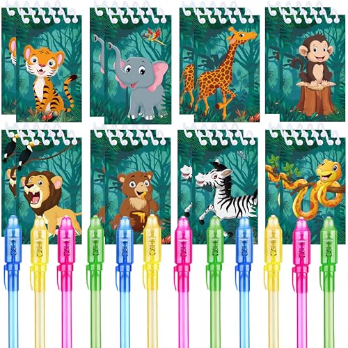 REAGAR Dschungeltiere Party Geschenke, 12 UV unsichtbare Tinte Stift und 12 Dschungeltiere Notizbuch, Dschungeltiere Geburtstagsgeschenke für Kinder von REAGAR