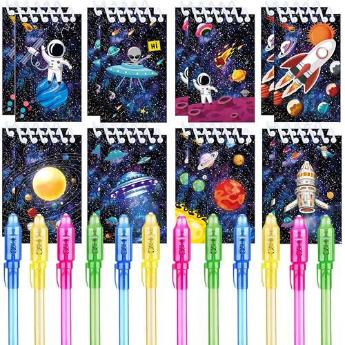 REAGAR Weltraum Party Geschenke, 12 UV unsichtbare Tinte Stift und 12 Weltraum Notizbuch, Weltraum Geburtstagsgeschenke für Kinder von REAGAR