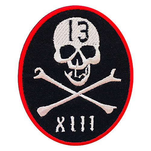 REAL EMPIRE Echt Empire Lucky 13 Skull Biker Patch Eisen auf Sew auf Kleidung Tasche Badge Biker Motorrad Musik Patch Badge von REAL EMPIRE