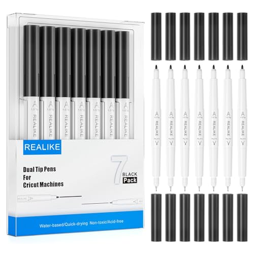 REALIKE Dual tips Black Marker Pens for Cricut Maker 3/Maker/Explore 3/Air 2/Air Medium1.0 Fine Point tip 0.4 for Drawing Writing Calligraphy von REALIKE